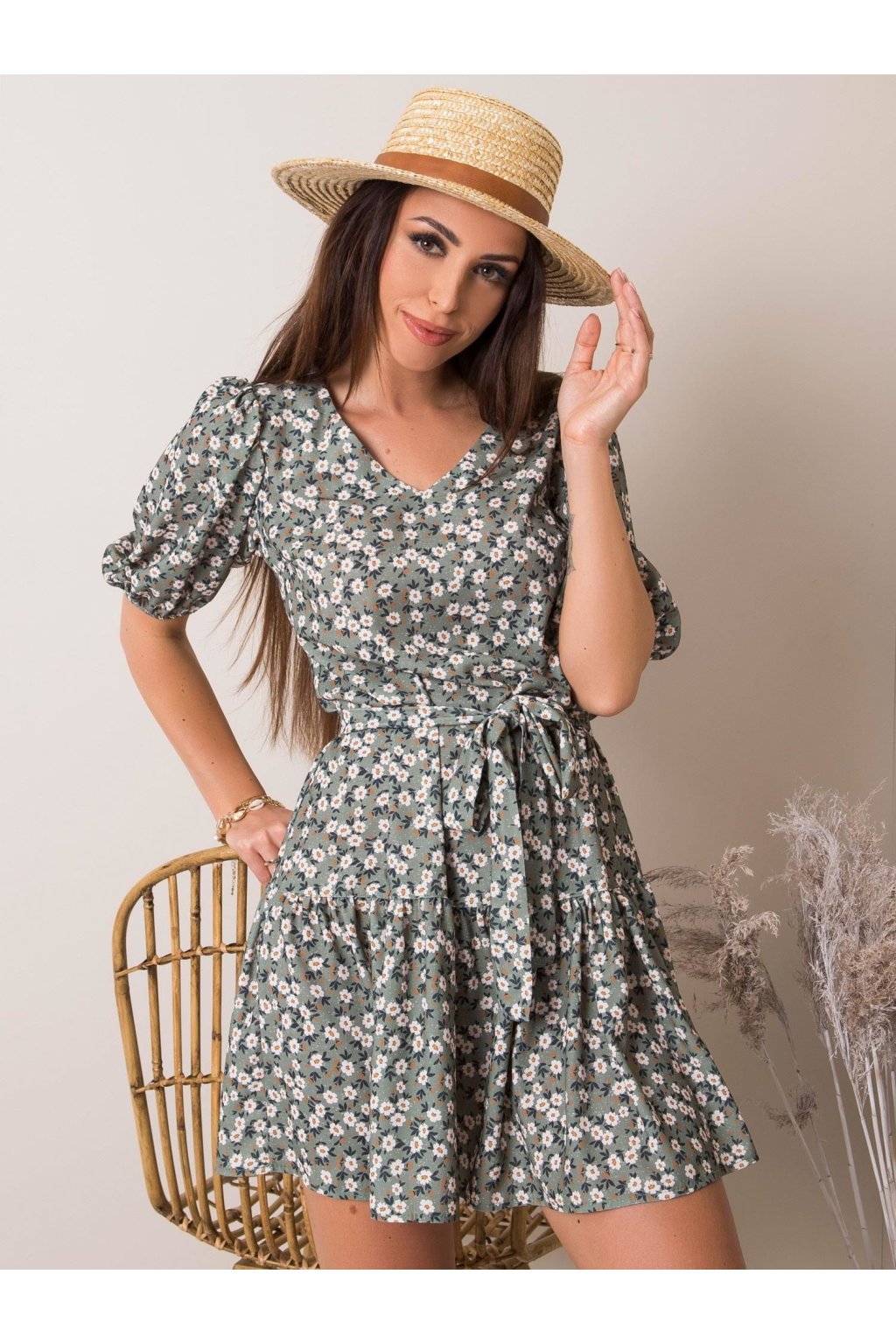 Dámske khaki šaty s podtlačeným vzorom kód produktu LK-SK-508147.56P