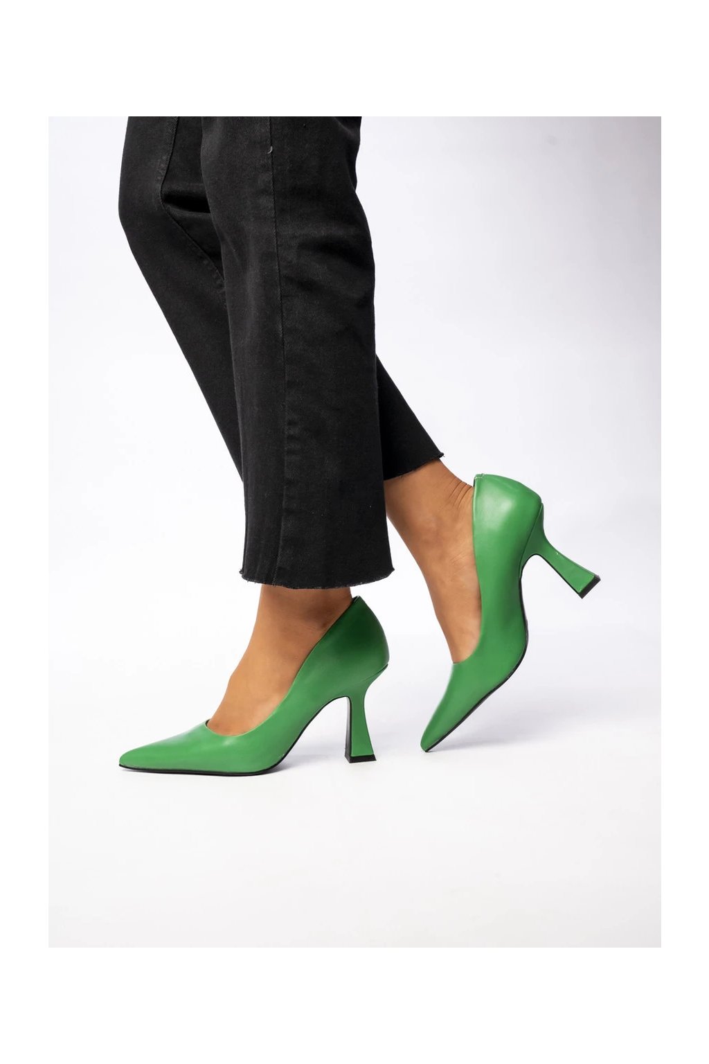 Dámske zelené lodičky z eko kože na ihličkovom podpätku, kód produktu 6140