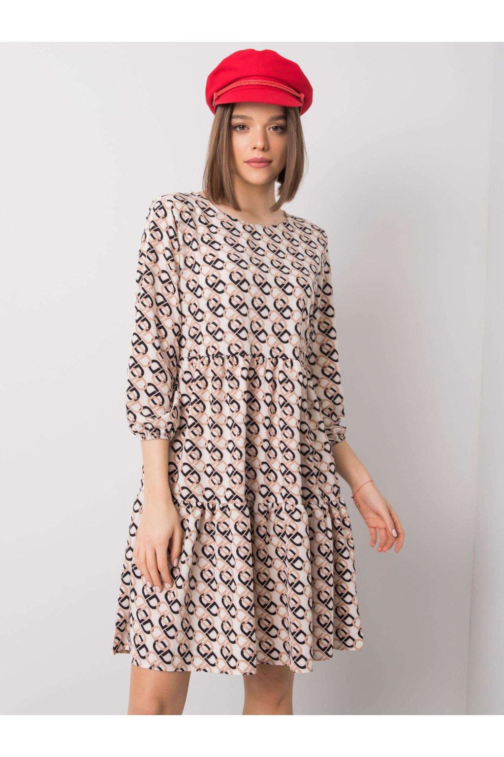 Dámske svetlo-béžove šaty s podtlačeným vzorom kód produktu WN-SK-R821-1.65