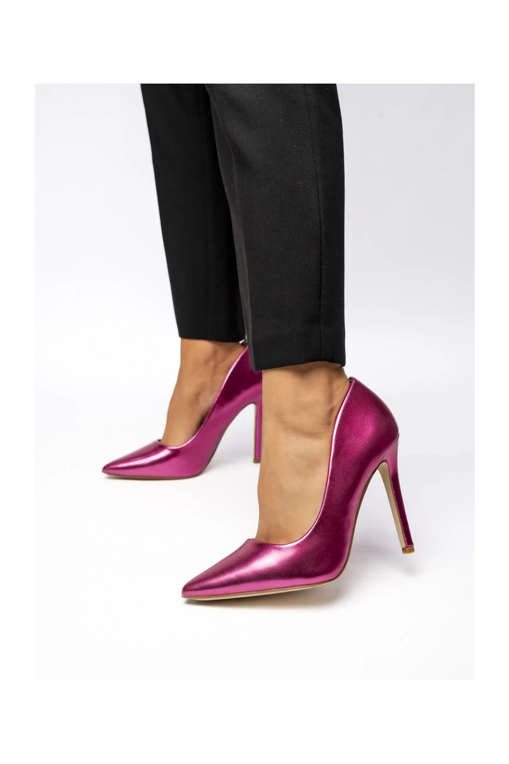 Dámske ružové lodičky z eko kože na vysokom podpätku, kód produktu 6161
