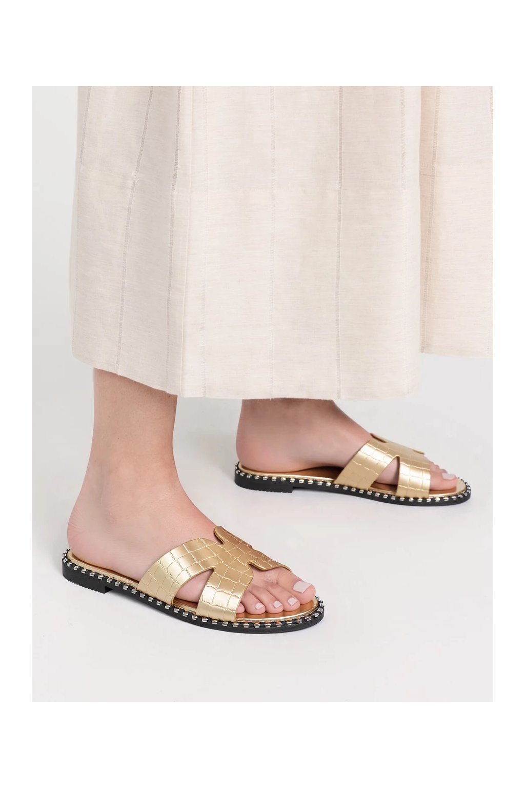 Zlaté dámske sandále z eko kože, elegantné, letné, kód produktu BY018-10 GOLD