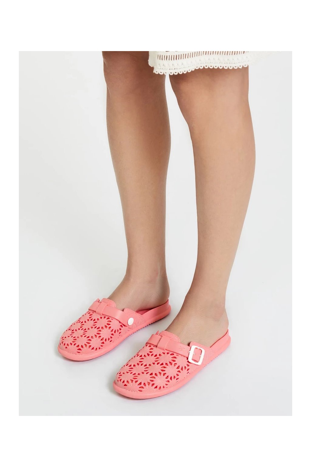 Ružové dámske gumené sandále s kvetinovým vzorom na otvorenej špičke, letné, kód produktu SD2629