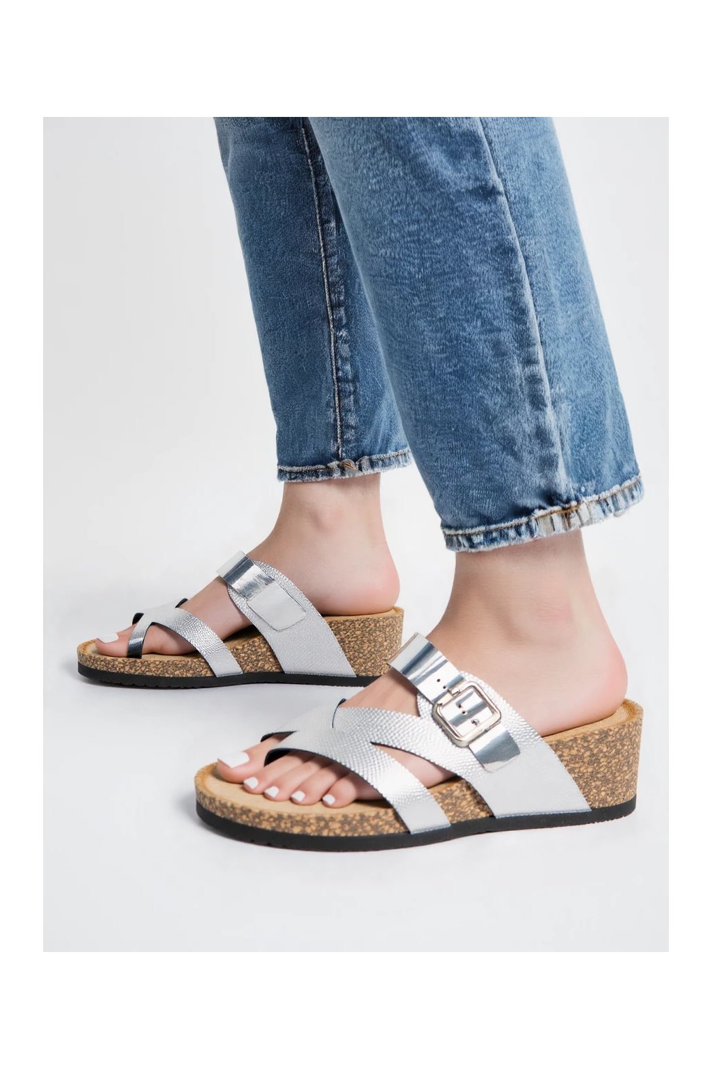 Dámske strieborné sandále z eko kože, pletené, elegantné a casual, kód produktu SD8192-11