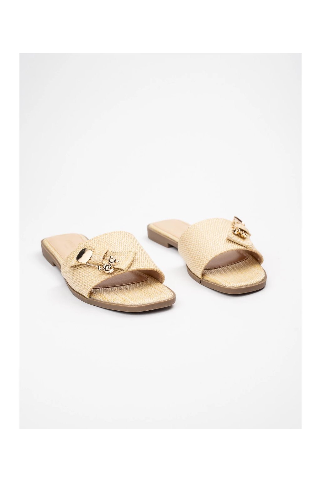 Dámske béžové sandále z eko kože na rovnej podrážke, minimalistický štýl, kód produktu GQ8-059 BEIGE