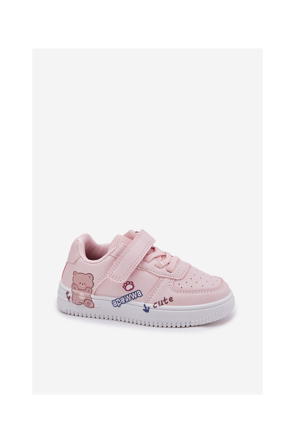 Ružové detské tenisky s eko kožou a medvedíkom na suchý zips, kód produktu AD784P-1 PINK