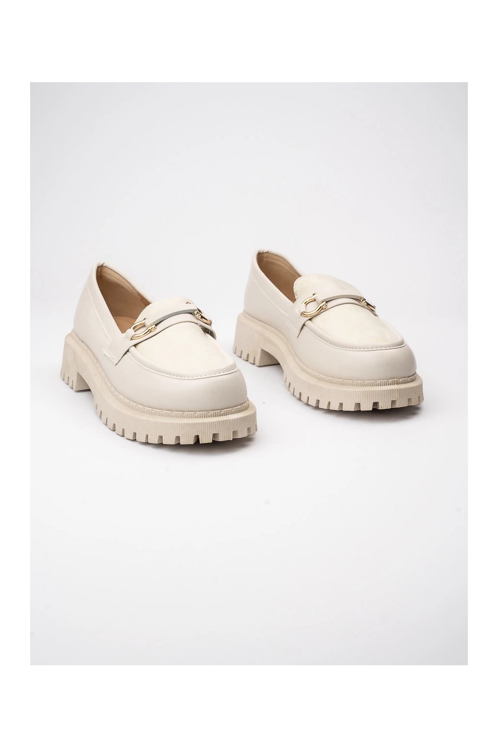 Dámske krémové mokasíny z eko kože, štýl casual, mestský, preppy, kód produktu GO-230_BEIGE