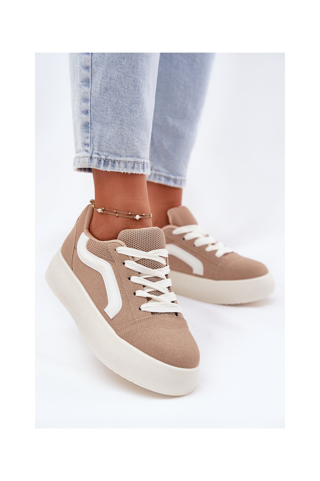 Dámske khaki semišové tenisky na platforme s rovnou podrážkou, kód produktu BL606P KHAKI