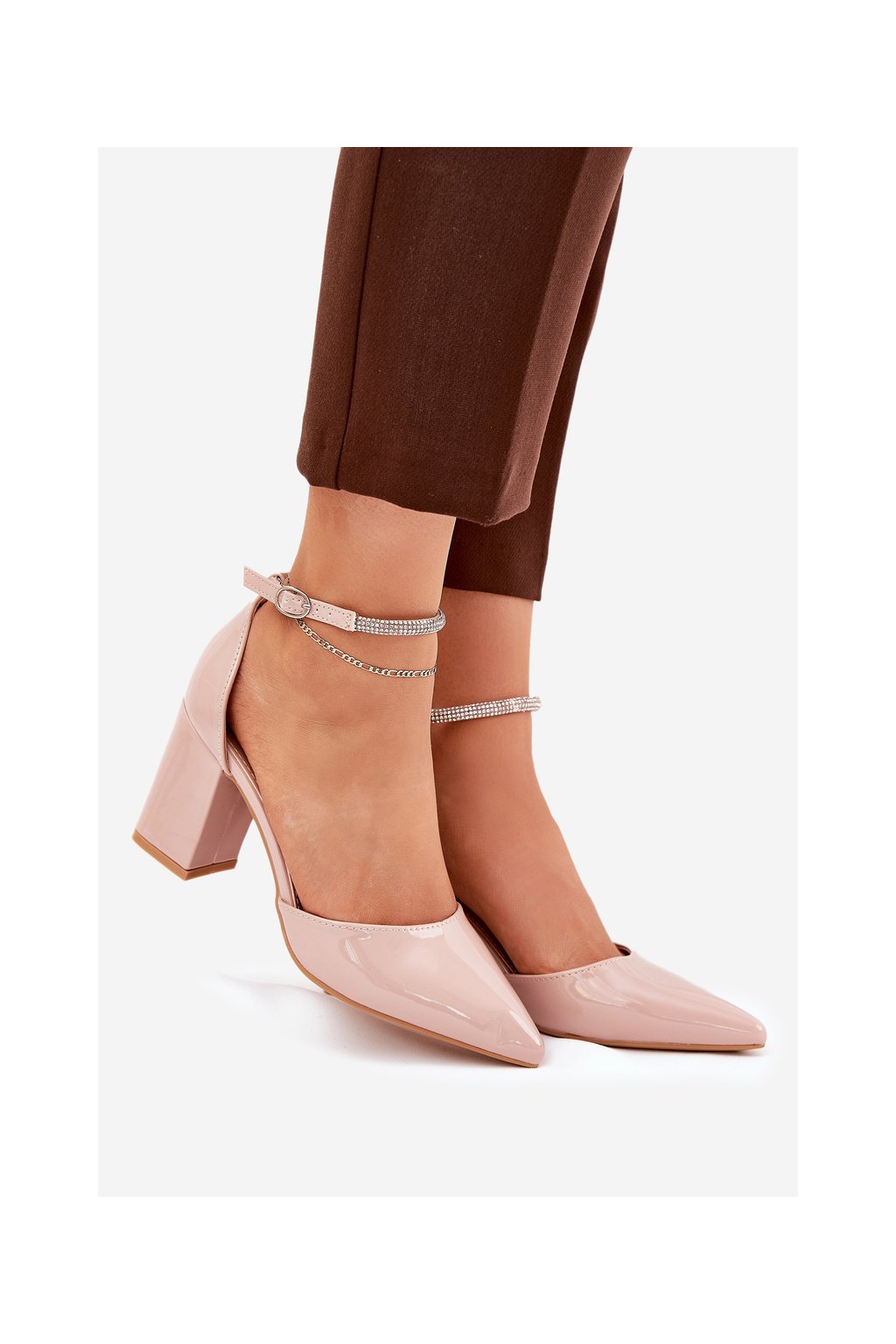 Béžové dámske lodičky s špičatou špičkou na stĺpovom podpätku, kód produktu LY-9279-2 BEIGE