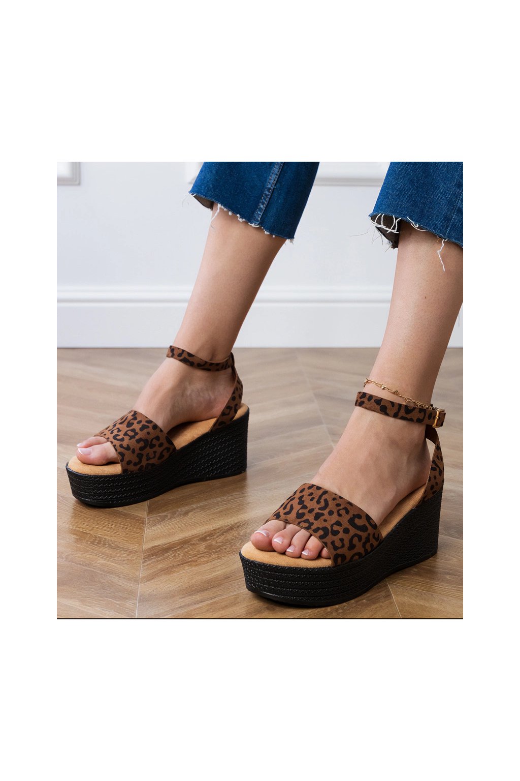 Ganra dámske ekologické semišové sandále s leopardím vzorom na platforme, kód produktu Leopard
