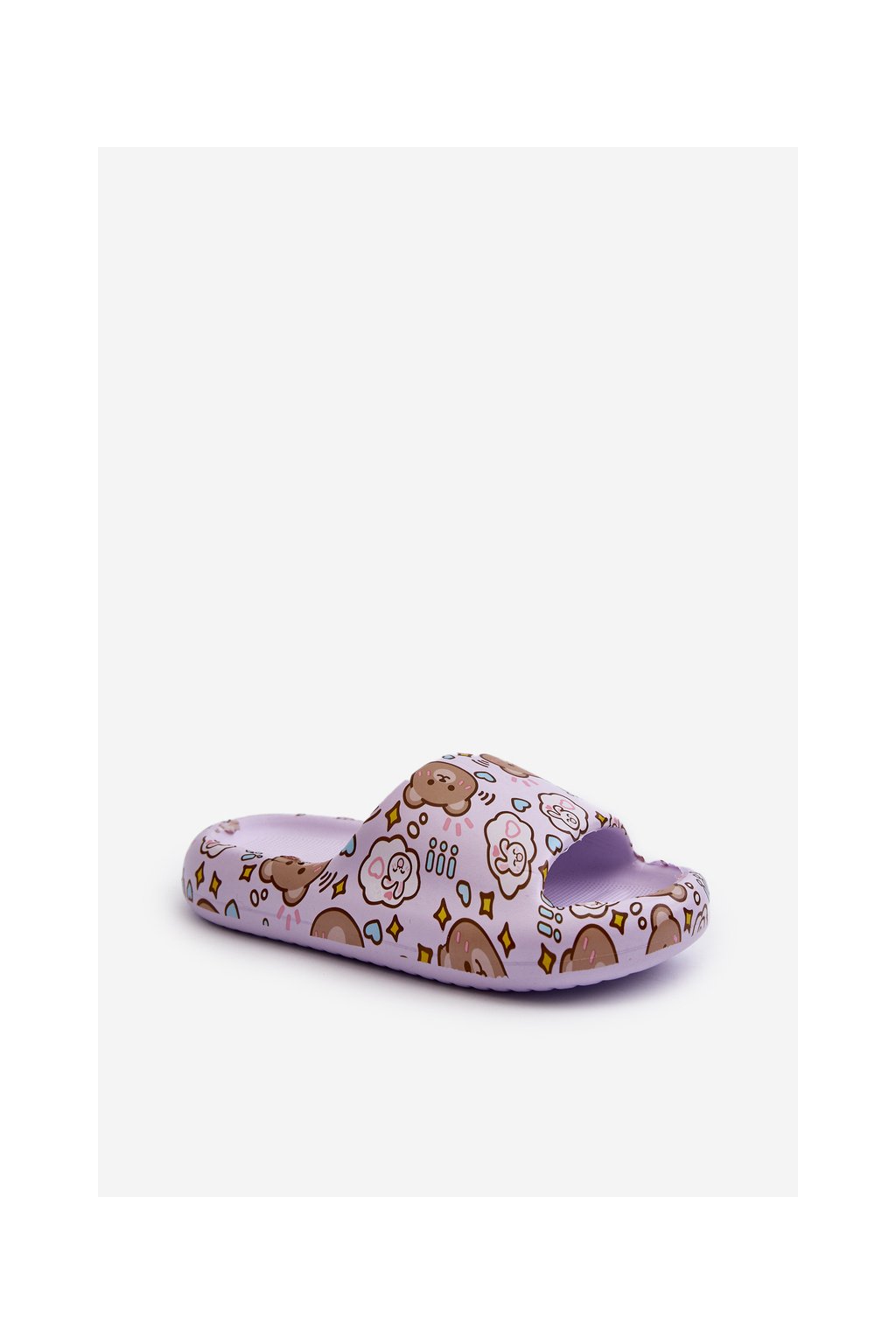 Detské fialové papuče s medvedíkmi z peny, šmýkľavé, kód produktu M375 L.PURPLE