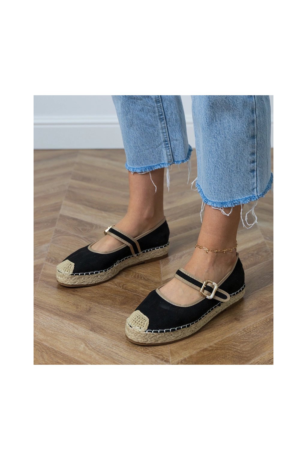 Čierne dámske espadrilky na platforme z eko kože, kód produktu J20032 - GM