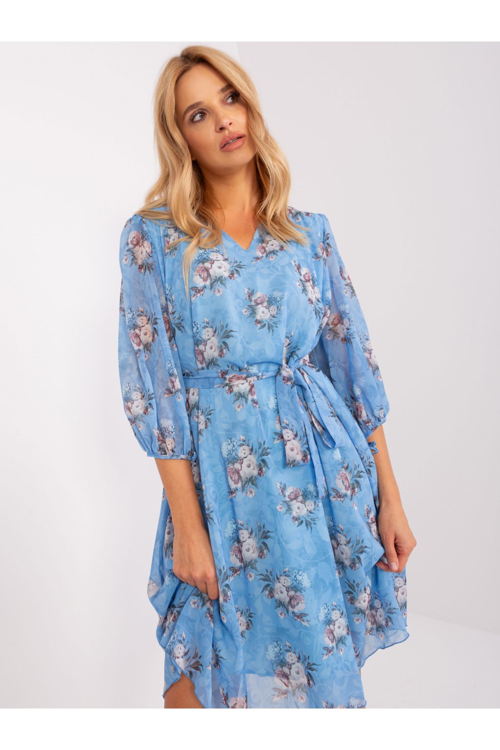 Modré dámske oversize šaty s kvetinovou potlačou, 50% bavlna, 50% nylon, kód produktu LK-SK-509388.88