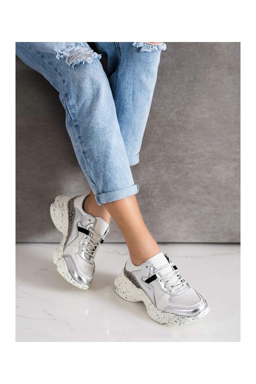 Biele dámske celoročné tenisky Goodin z prírodnej kože a textilu, kód produktu GD-FT-81W/S (Veľkosť 35.5)