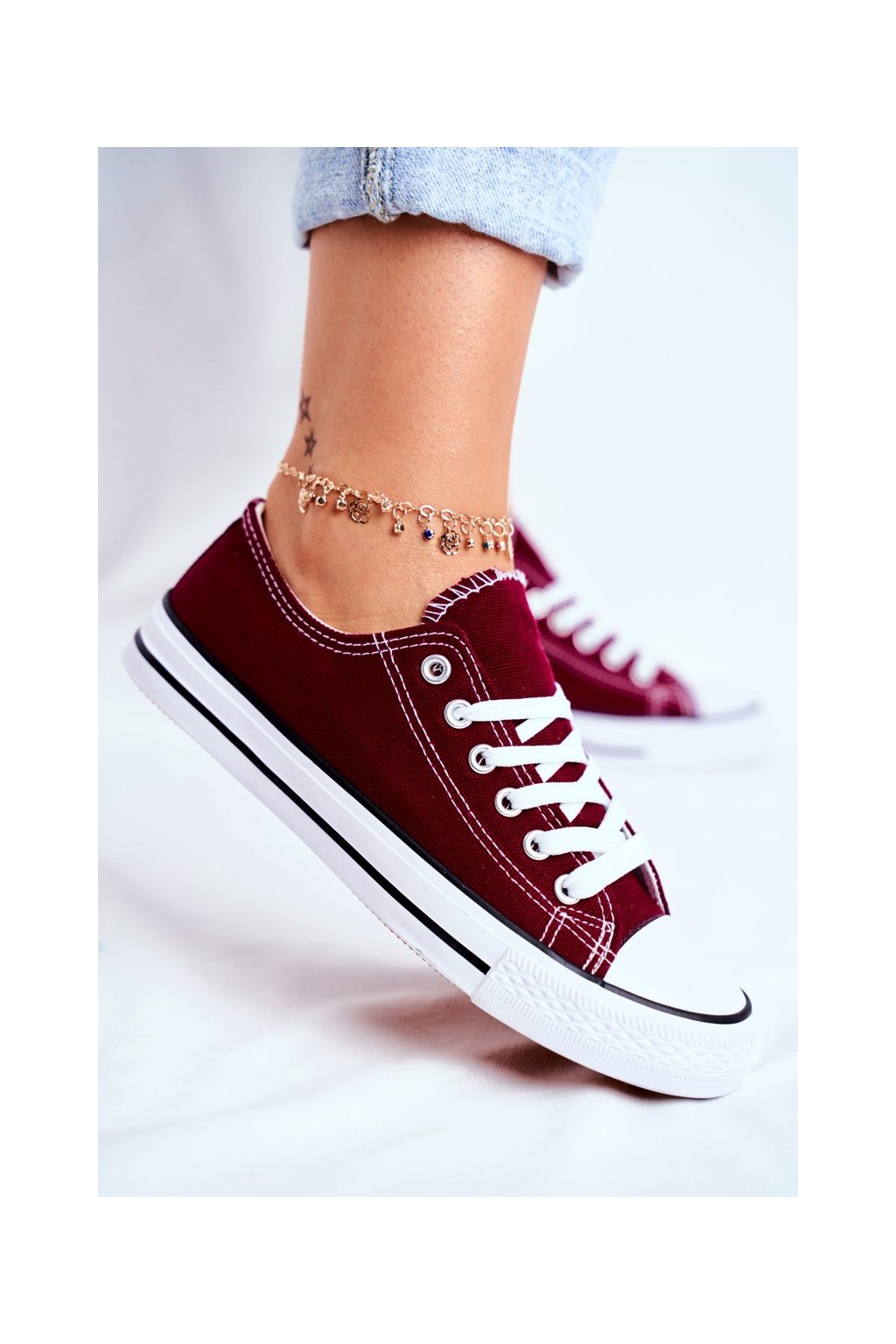 Červené dámske klasické tenisky s gumovou podrážkou, kód produktu XL03 WINE (Veľkosť 36)