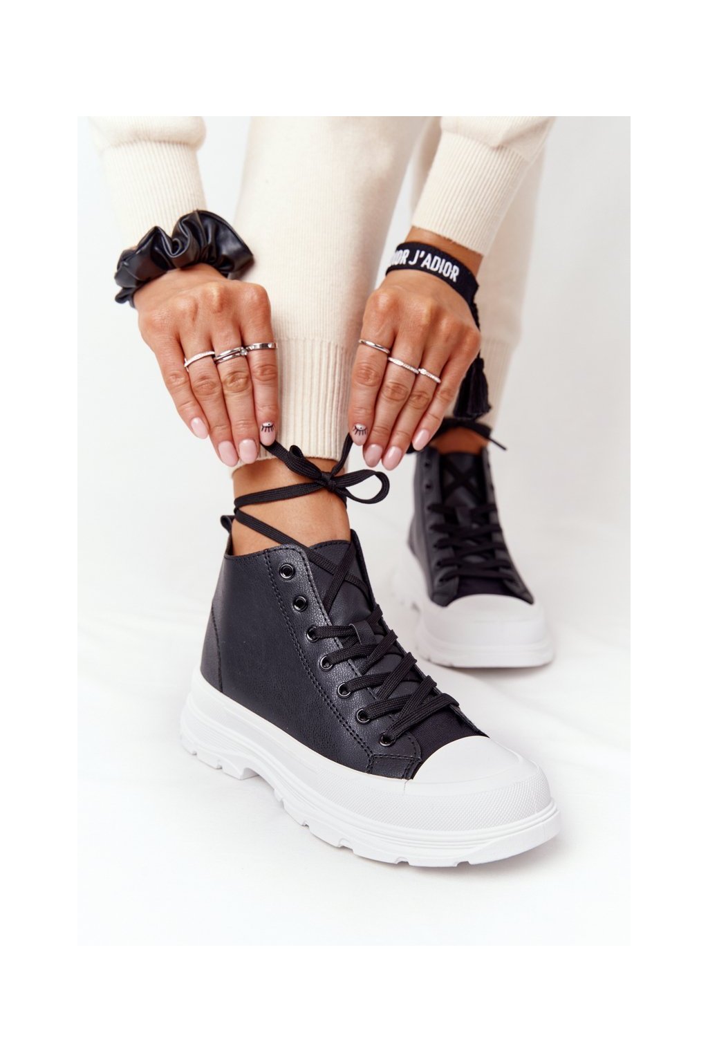 Čierne dámske módne tenisky z PU materiálu, kód produktu NJSK 800-S BLACK (Veľkosť 36)