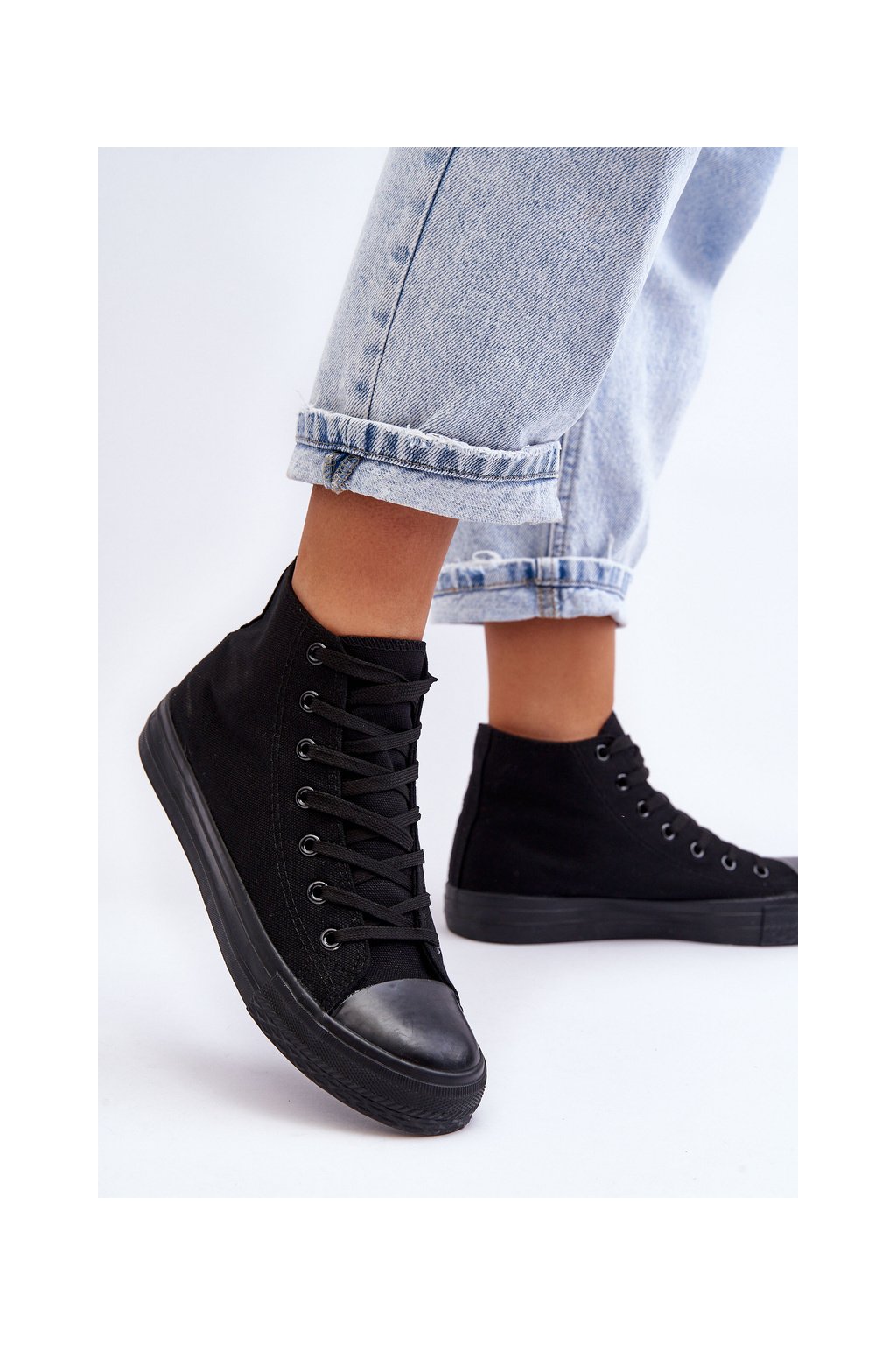 Čierne dámske plátenné tenisky z textilu na rovnej podrážke, kód produktu B-807 ALL BLACK (Veľkosť 36)