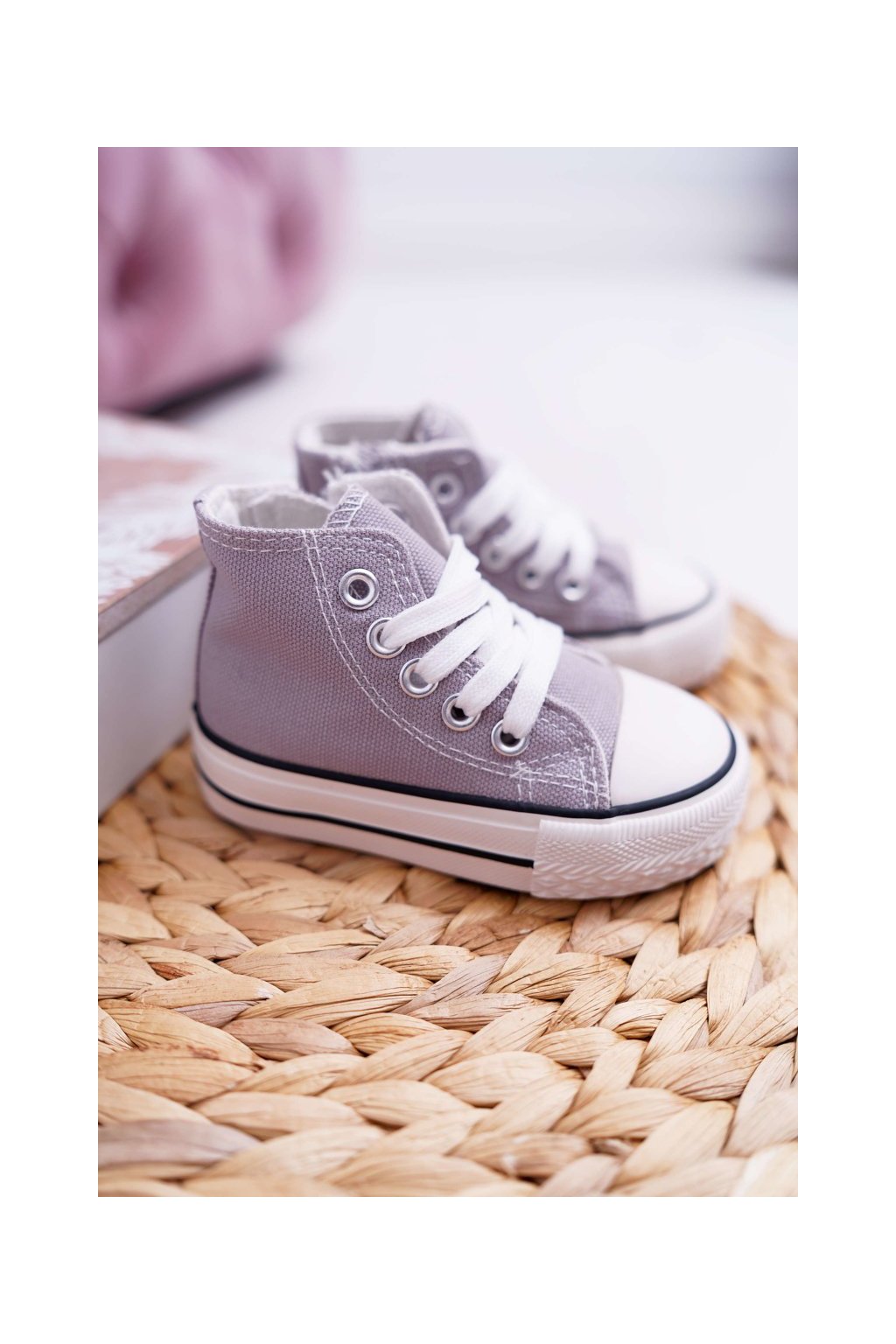 Detské sivé tenisky z textilného materiálu s gumenou špičkou, zapínanie na zips, kód produktu NJSK 80090-E GREY (Veľkosť 18)