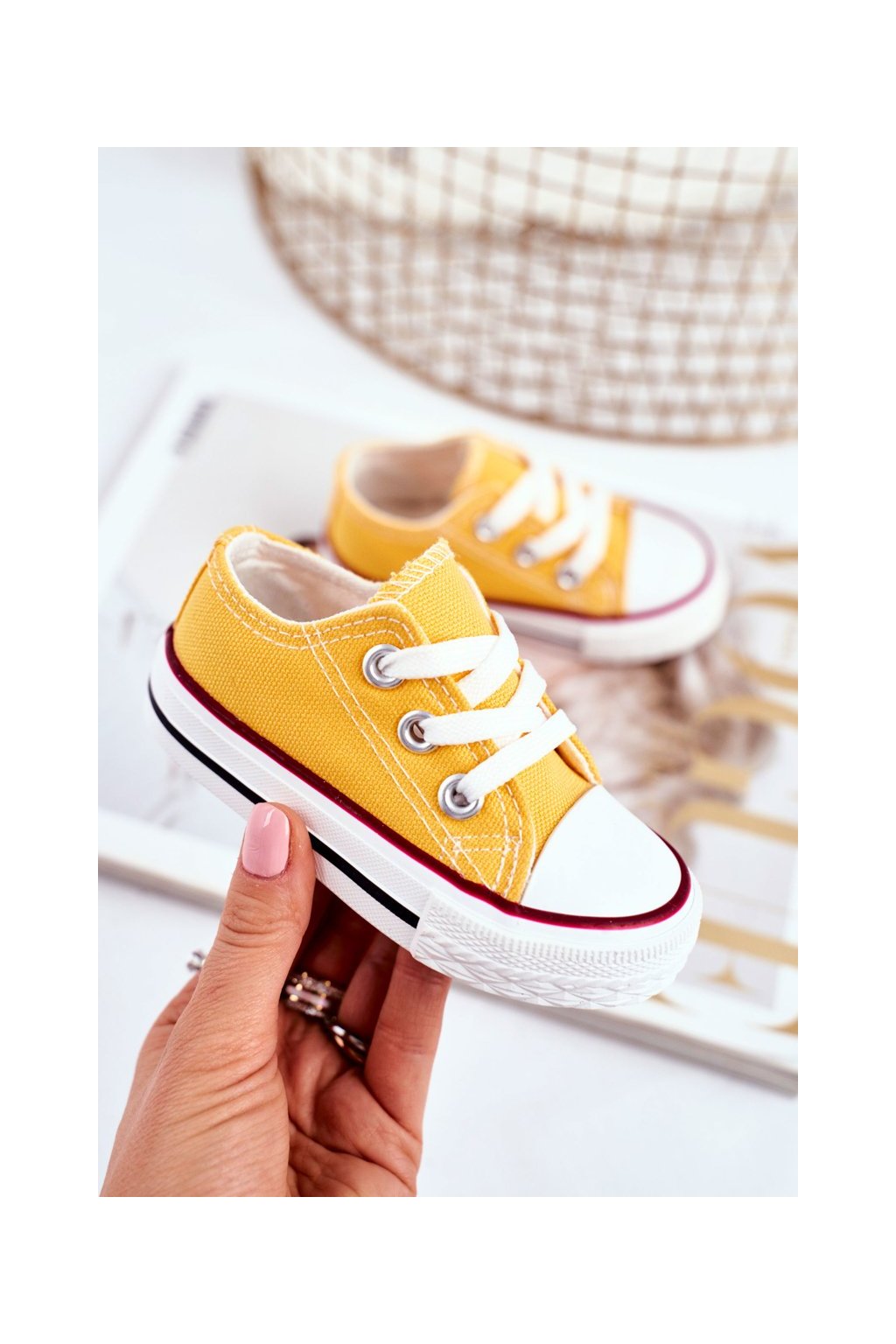 Žlté detské tenisky z textilného materiálu, kód produktu NJSK 860 YELLOW (Veľkosť 18)