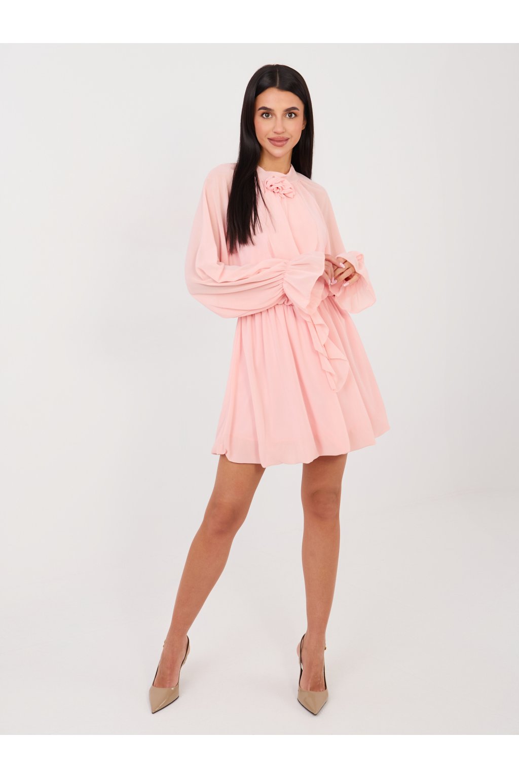 Dámske broskyňove šaty elegantné kód produktu MI-SK-A1554.67 (Farba Broskyňová, Veľkosť ONE SIZE)