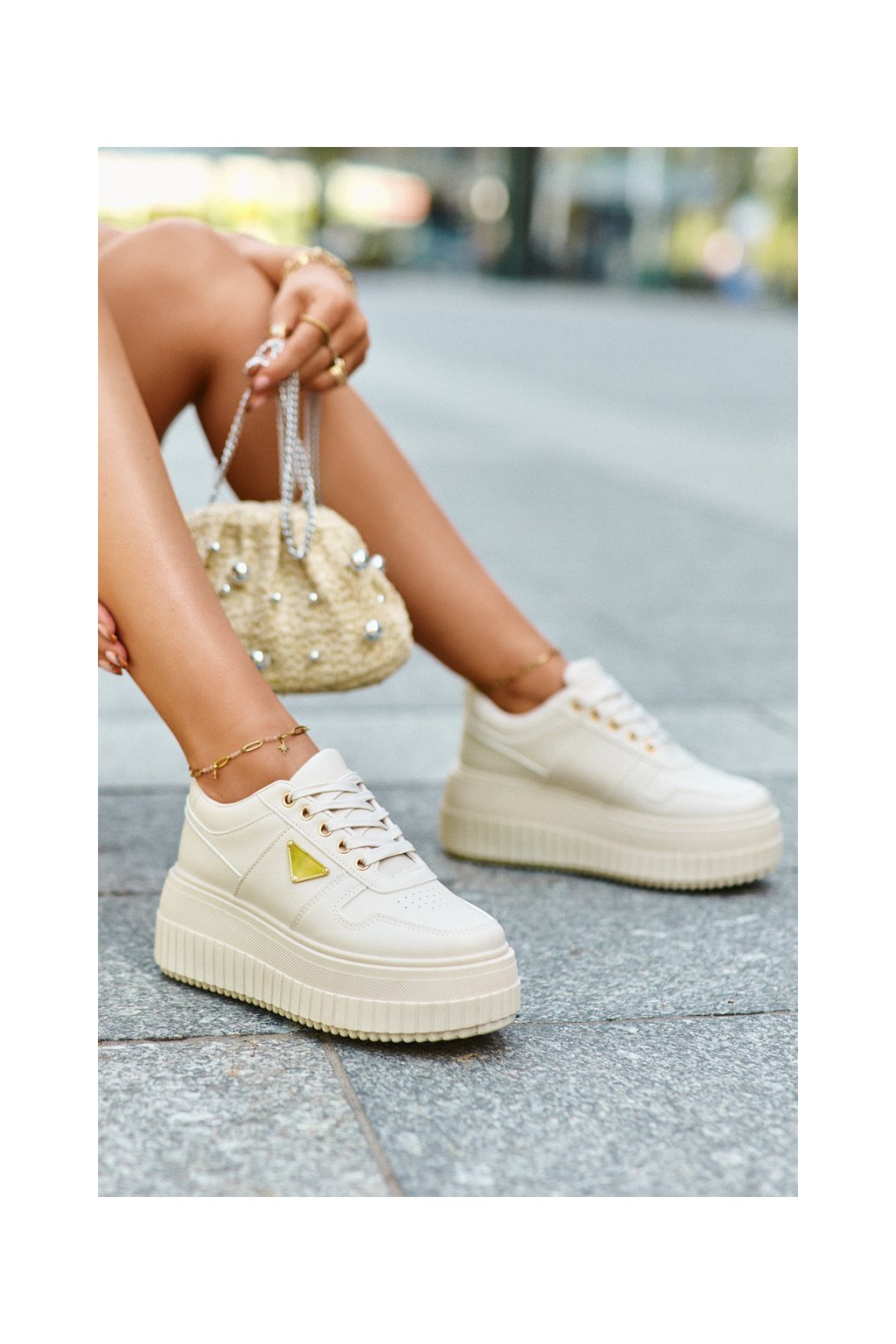 Béžové dámske tenisky z eko kože na platforme, kód produktu TL252-8 BEŻOWE (Veľkosť 36)