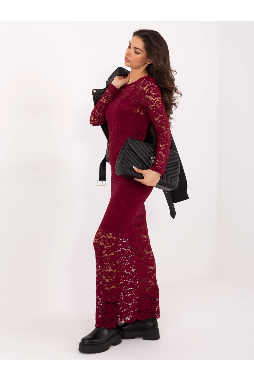 Dámske bordove šaty vypasované kód produktu MI-SK-A1564.22P (Farba Bordová, Veľkosť ONE SIZE)