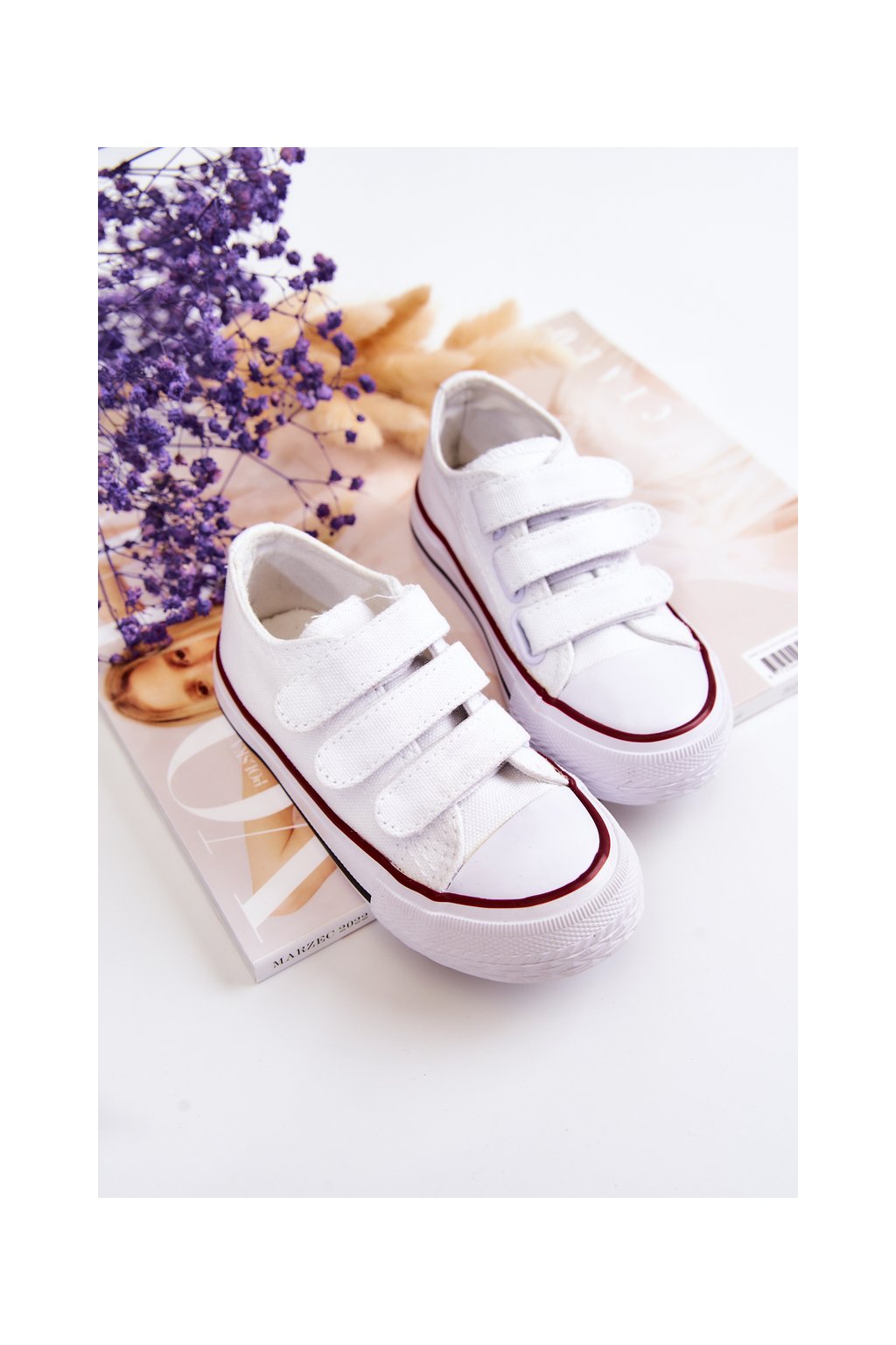 Detské biele plátenné tenisky na platforme s vyšívaným vzorom, kód produktu 846-1/2/3 B WHT (Veľkosť 18)