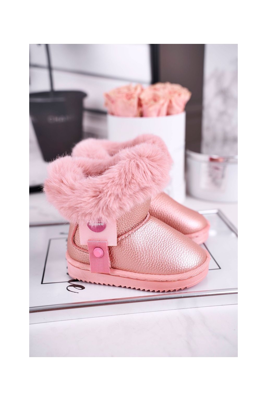 Ružové dieťačské snehule s kožušinou, kód produktu LD27/LD28 PINK (Veľkosť 32)