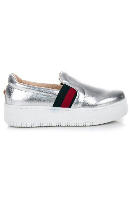 Strieborné tenisky slip on na platforme