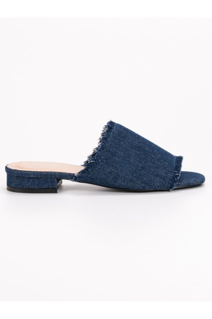 Modré dámske šľapky na plochom opätku Small swan X527D.BL