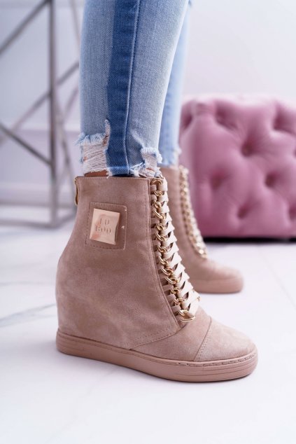 Dámske tenisky farba hnedá kód obuvi B-2 BEIGE/GOLD