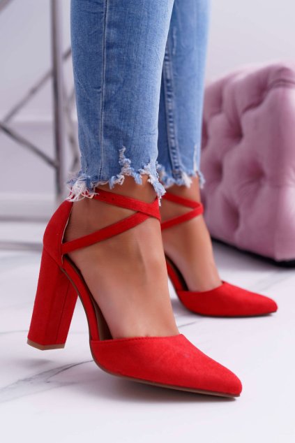 Dámske Lodičky na podpätku Semišové Červené High Traffic NC809 RED