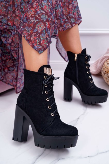 Dámske čierne vysoké členkové topánky semišové Grunge Midow S0-28 BLK