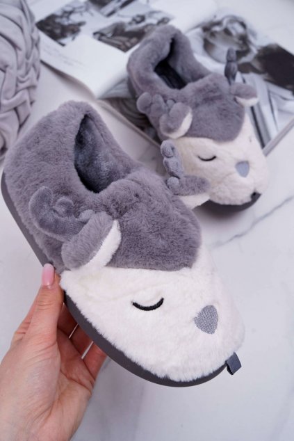 Dámske papuče s kožušinou sob sivé Reindeer