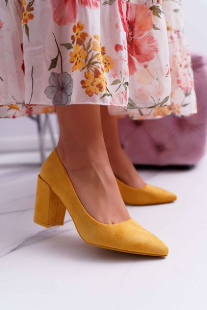 Dámske Semišové Lodičky na podpätku žlté Neshka LE060P YELLOW