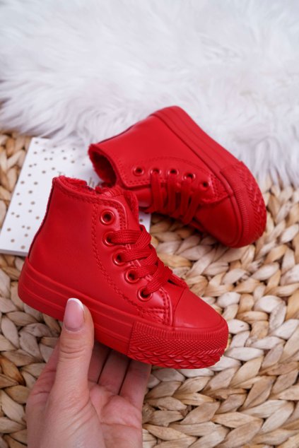 Detské červené tenisky zateplené vysoké Filemon kód 80091-1B/2B RED