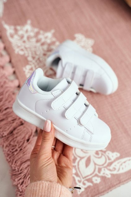 Detská športová Obuv na suchý zips biele Strieborné Children's NJSK 902-3B