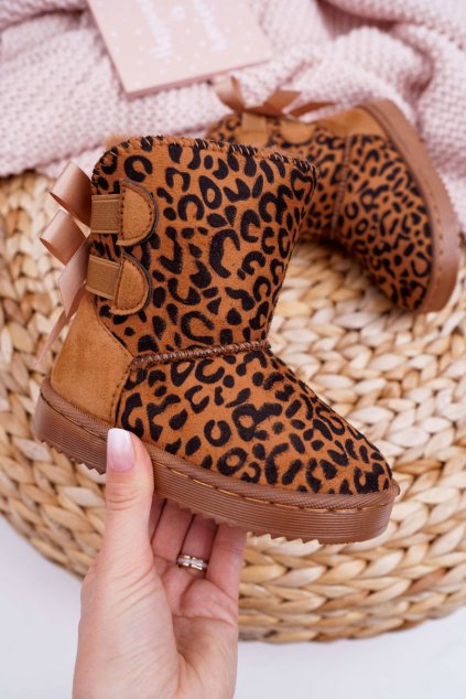 Detské členkové zimné topánky s kožušinou Leopard Fiona NJSK 20230
