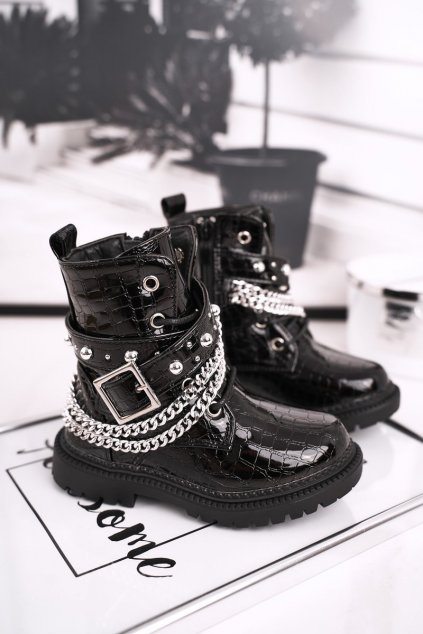 Detské členkové topánky farba čierna NJSK 7336-B BLK CROCO