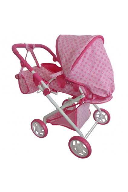 Detský kočík pre bábiky 2v1 Baby Mix ružový s kvetinkami