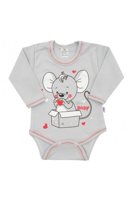 Dojčenské body s dlhým rukávom New Baby Mouse sivé