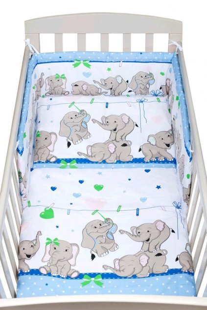 3-dielne posteľné obliečky New Baby 100/135 cm modré so sloníky