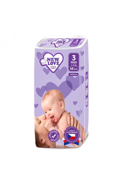 Detské jednorázové plienky New Love remium comfort 3 MIDI 4-9 kg 48 ks