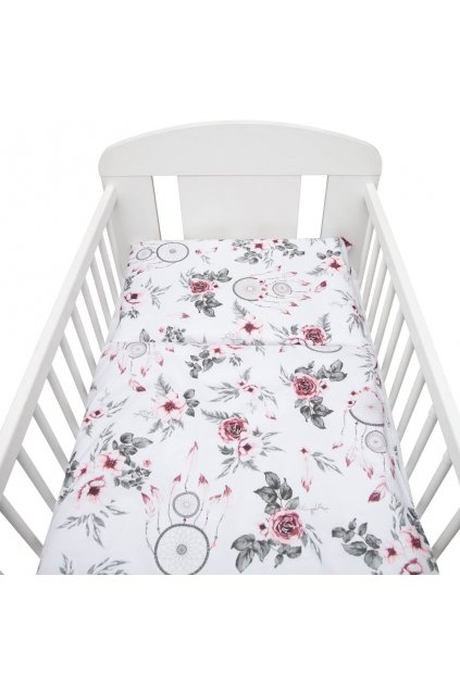 2-dielne posteľné obliečky New Baby 90/120 cm biele kvety a pierka