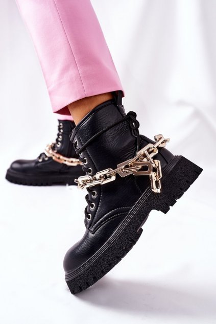 Členkové topánky na podpätku  čierne kód obuvi 8533 BLACK