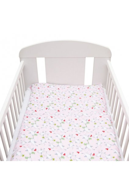 2-dielne posteľné obliečky New Baby 90/120 cm Vtáčiky ružovo-biele