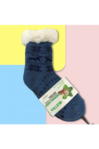 Detské zateplené ponožky s kožušinou modré HL-1829 Blue