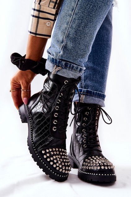 Členkové topánky na podpätku farba čierna kód obuvi S8AX6776-1 BLK