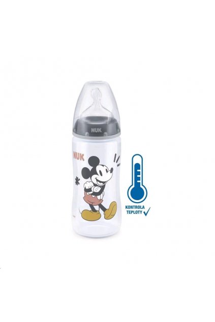 Dojčenská fľaša na učenie NUK Disney Mickey s kontrolou teploty 300 ml sivá