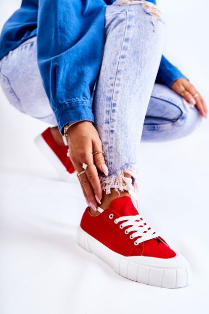 Dámske červené tenisky na nízkom podpätku z textilu kód obuvi TE- CCC -01-CU213 RED : Naše topky dnes