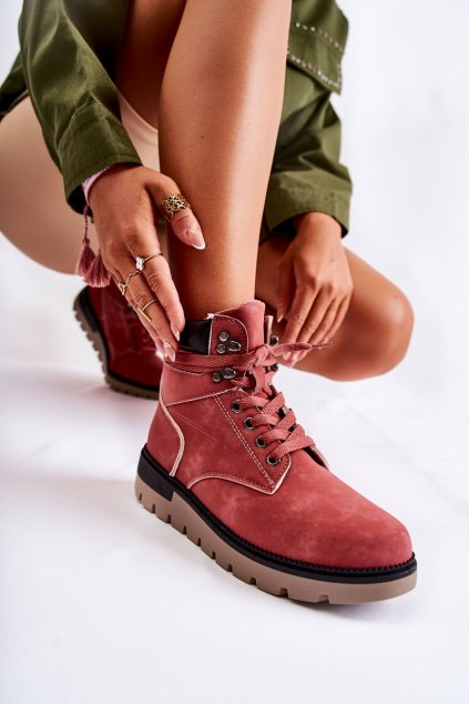 Členkové topánky na podpätku farba červená kód obuvi B026-56 WINE RED